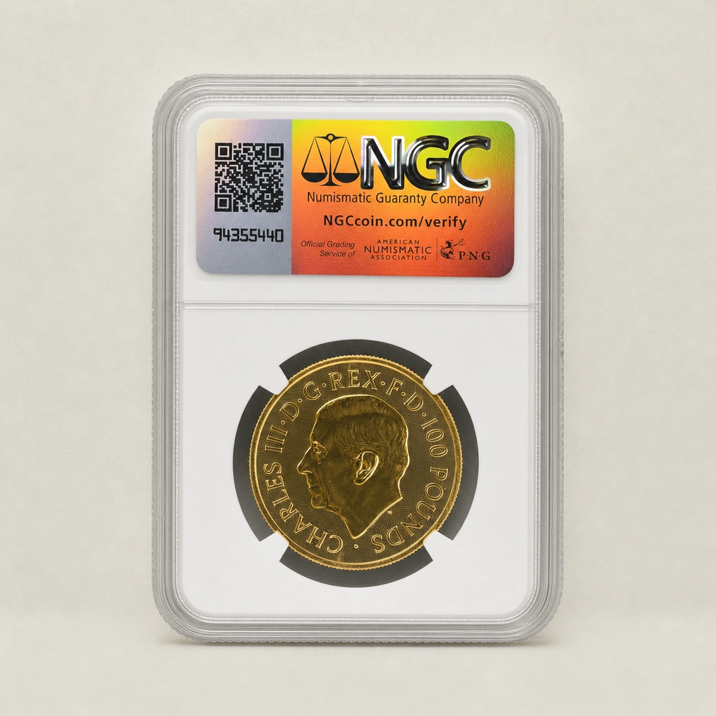 King Charles III portrait and reverse of the NGC holder